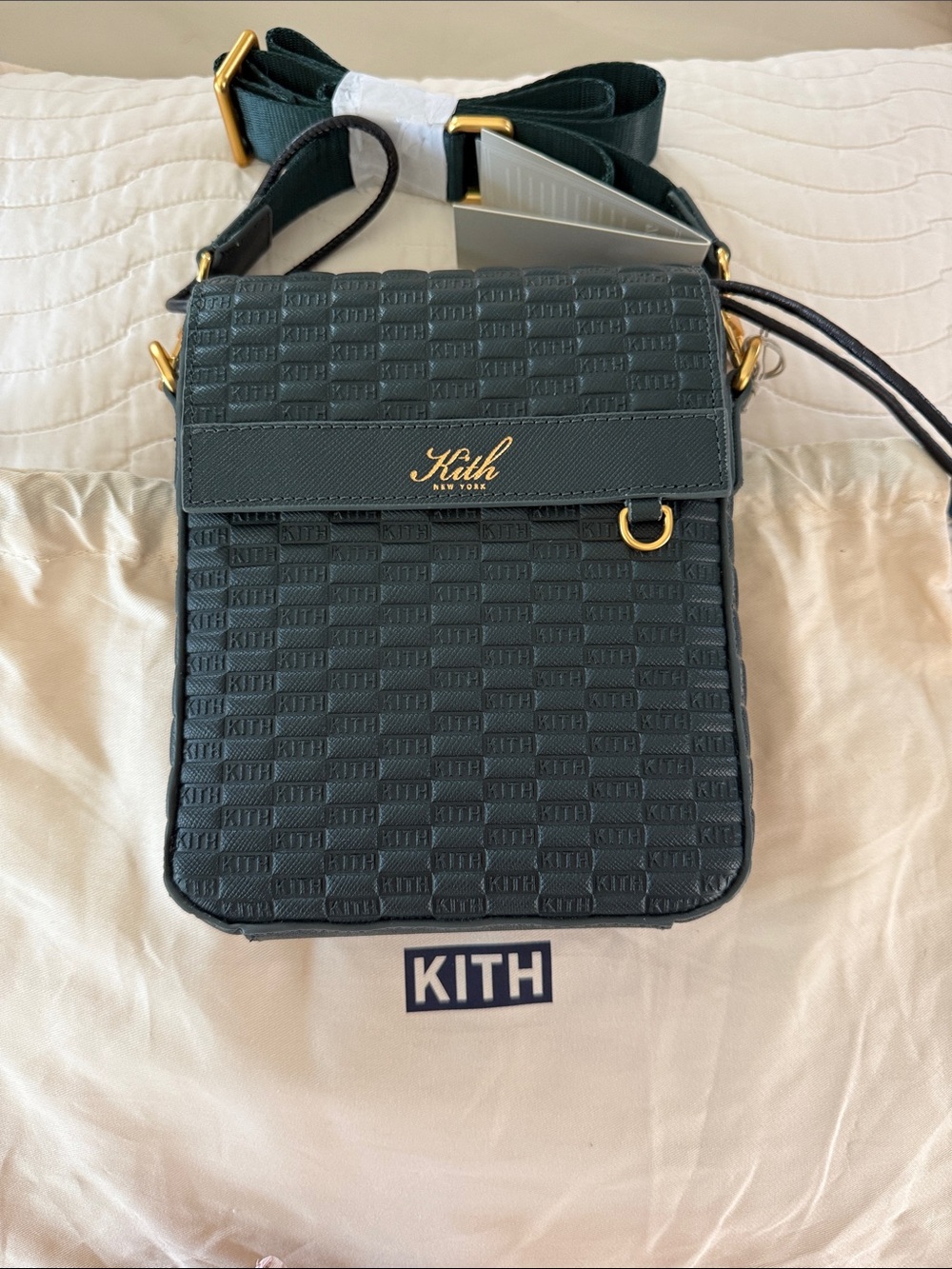 Kith Dark Green Embossed Crossbody with Gold Hardware